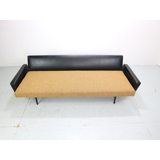 Image 1 of Vintage black fabric and faux leather sofa bed by Rob Parry for Gelderland, 1970