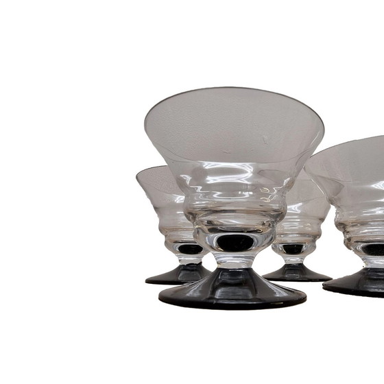 Image 1 of Set Of 4 Art Deco Shot Glasses On Black Base, 1930s