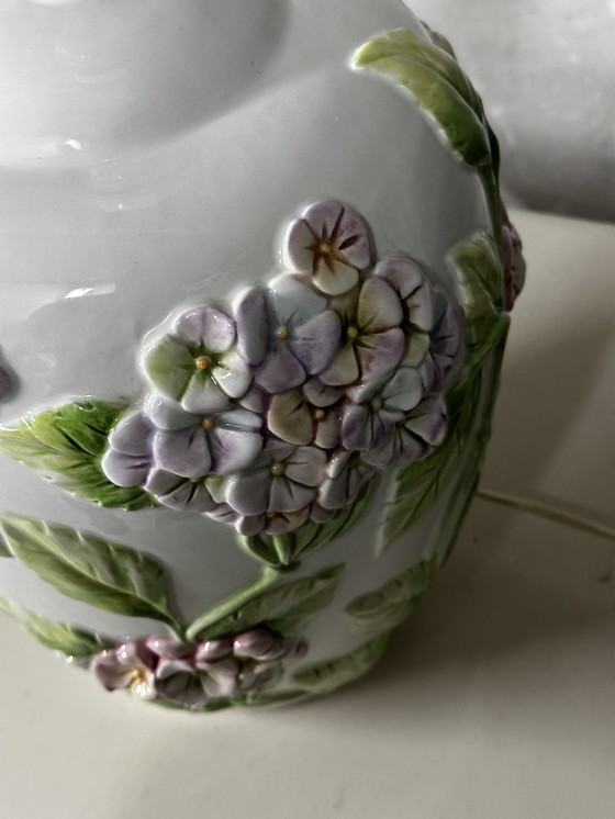 Image 1 of Pied De Lampe Chaumette Model Hortensias- Barbotine H 40 Cm