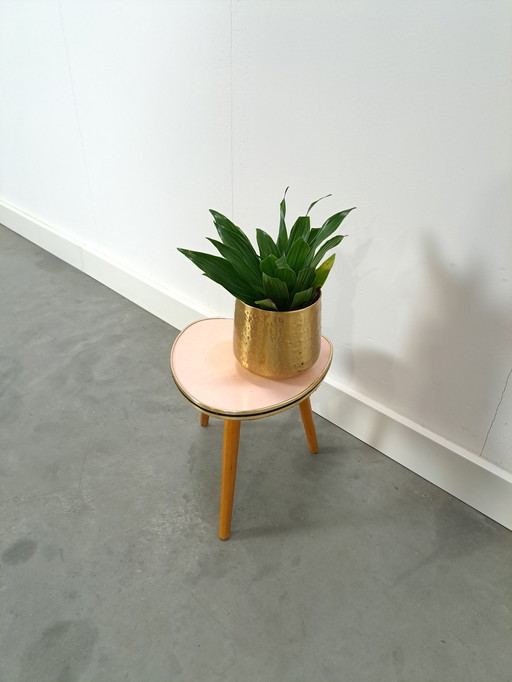 Side Table With Light Pink Formica Top And Wooden Legs No. 11 Plant Table, Side Table