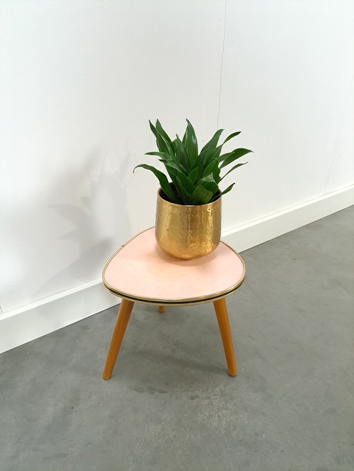 Side Table With Light Pink Formica Top And Wooden Legs No. 11 Plant Table, Side Table