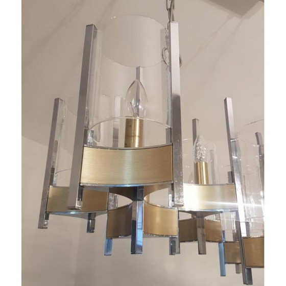 Image 1 of Lampada a sospensione vintage in acciaio di Gaetano Sciolari per Sciolari Roma