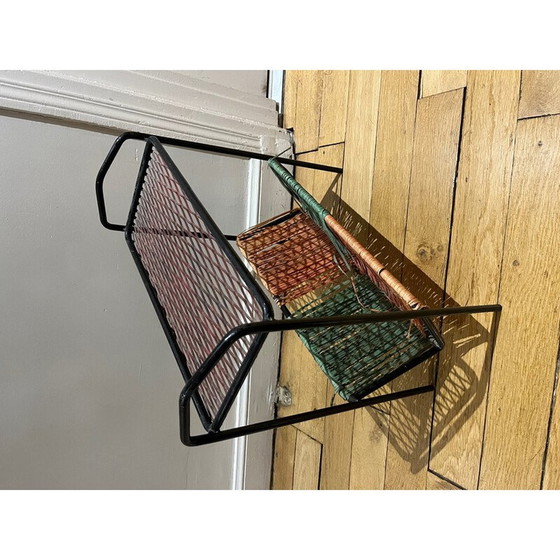 Image 1 of Vintage magazine rack in openwork metal and rafla, 1950