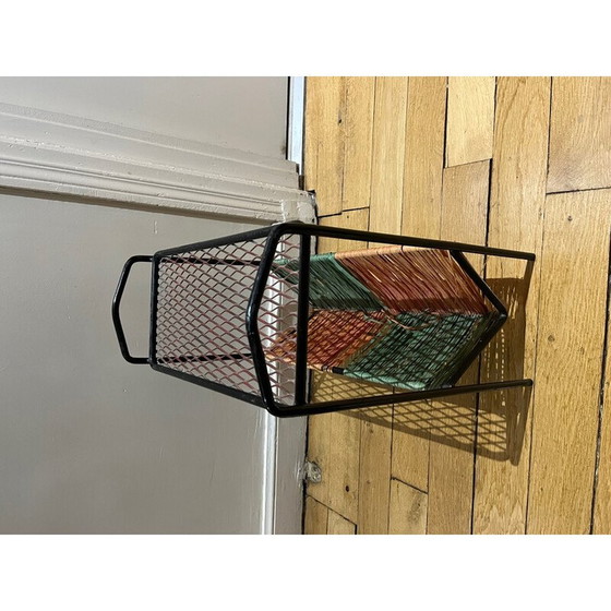 Image 1 of Vintage magazine rack in openwork metal and rafla, 1950
