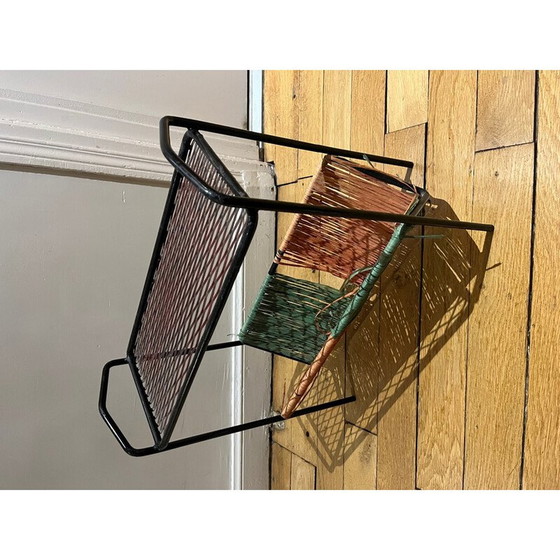 Image 1 of Vintage magazine rack in openwork metal and rafla, 1950