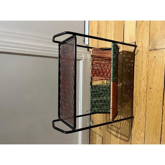 Image 1 of Vintage magazine rack in openwork metal and rafla, 1950