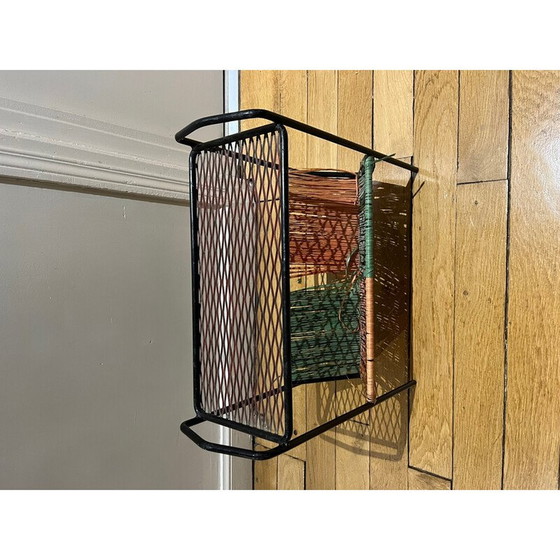 Image 1 of Vintage magazine rack in openwork metal and rafla, 1950