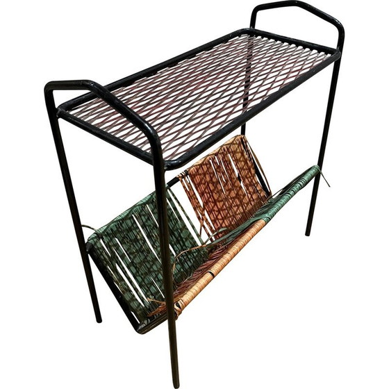 Image 1 of Vintage magazine rack in openwork metal and rafla, 1950