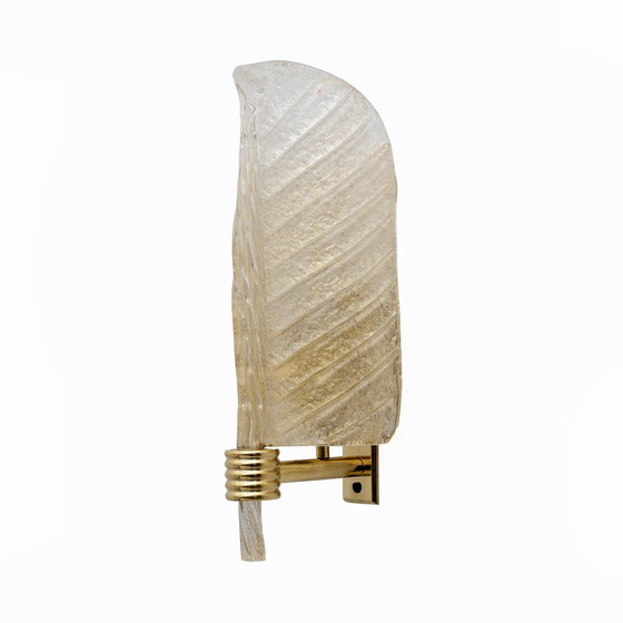 Image 1 of Pair Of Barovier & Toso Style Mid-Century "Graniglia" Murano Glass Leaf Sconces