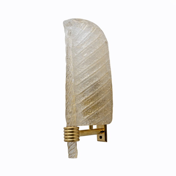 Image 1 of Pair Of Barovier & Toso Style Mid-Century "Graniglia" Murano Glass Leaf Sconces