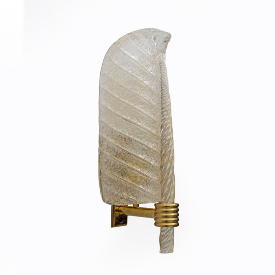 Image 1 of Pair Of Barovier & Toso Style Mid-Century "Graniglia" Murano Glass Leaf Sconces