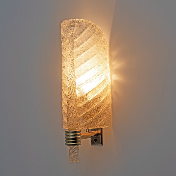 Image 1 of Pair Of Barovier & Toso Style Mid-Century "Graniglia" Murano Glass Leaf Sconces