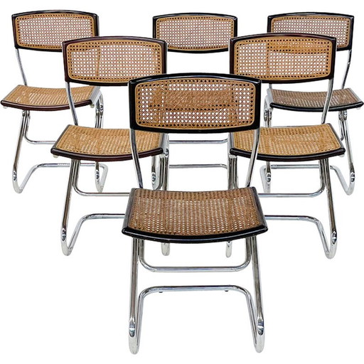 Set of 6 mid-century Italian cane chairs, 1960s