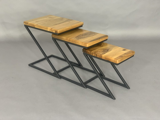 Image 1 of Solid wood coffee table set of 3 tables side tables living room table industrial design