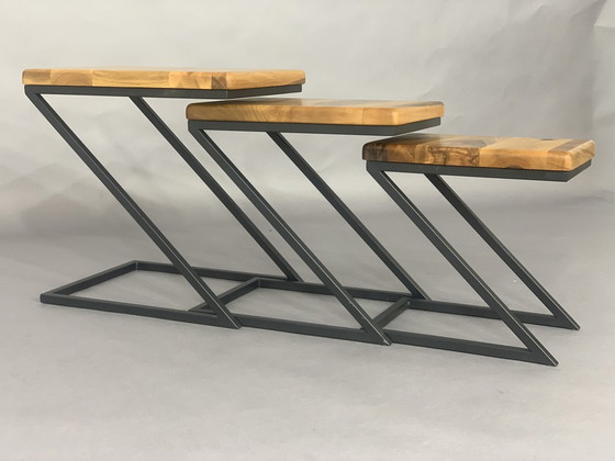 Image 1 of bois massif table basse set de 3 tables tables d'appoint table de salon design industriel