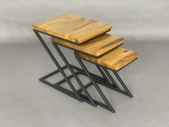 Image 1 of bois massif table basse set de 3 tables tables d'appoint table de salon design industriel