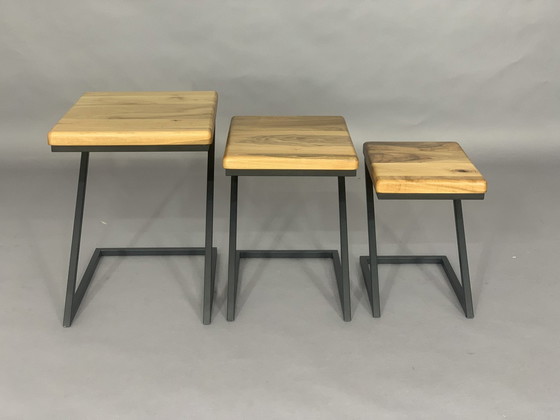 Image 1 of bois massif table basse set de 3 tables tables d'appoint table de salon design industriel