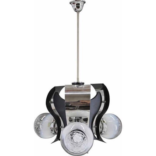 Vintage chandelier in chrome steel, Italy 1970