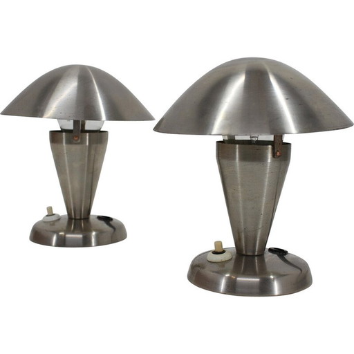 Coppia di lampade cromate vintage Bauhaus, Cecoslovacchia 1930