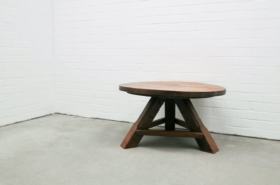 Image 1 of Round Oak Brutalist Coffee Table