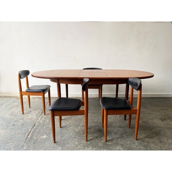 Image 1 of Vintage beech and black faux leather dining set by Victor Wilkins for Schreiber Furniture