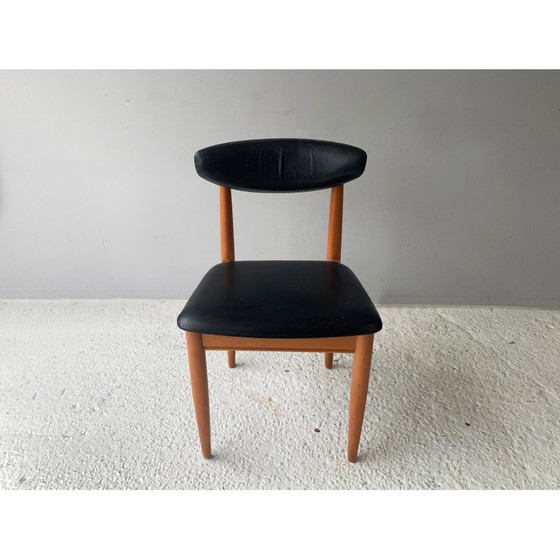 Image 1 of Vintage beech and black faux leather dining set by Victor Wilkins for Schreiber Furniture