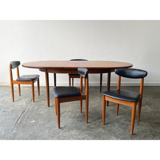 Image 1 of Vintage beech and black faux leather dining set by Victor Wilkins for Schreiber Furniture
