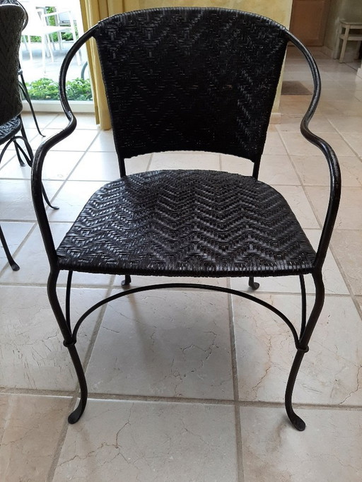 6x Vintage Steel Chairs With Braided Leather