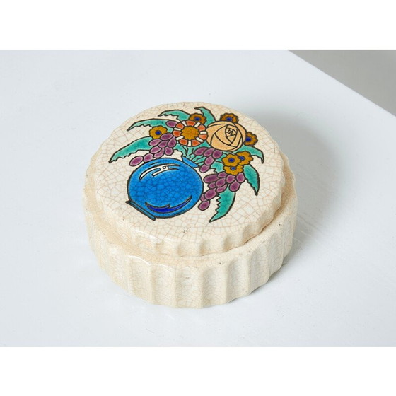 Image 1 of Vintage Art Deco round box in glazed ceramic, 1930