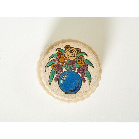 Image 1 of Vintage Art Deco round box in glazed ceramic, 1930
