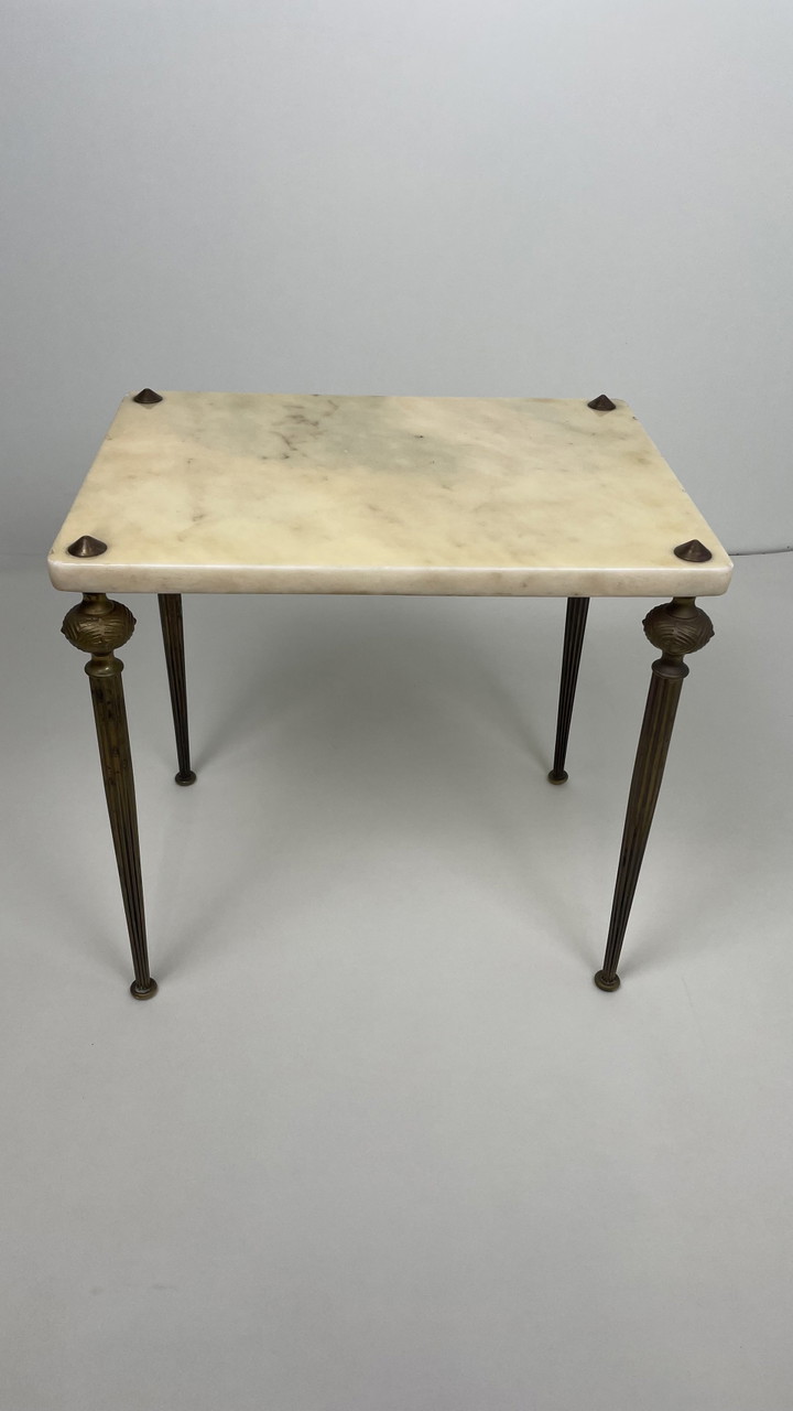 Tavolino laterale in marmo vintage con gambe in ottone