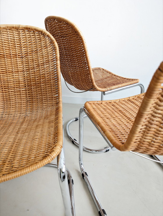 Image 1 of 4x Italian Chrome & Wicker Dining Chairs 1970'S