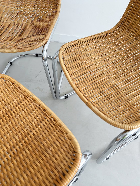 Image 1 of 4x Italian Chrome & Wicker Dining Chairs 1970'S