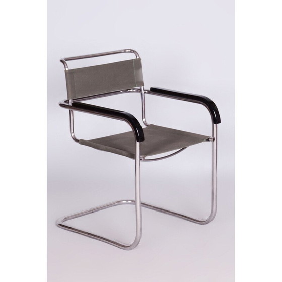 Image 1 of Vintage Bauhaus armchair in chrome steel and iron fabric by Marcel Breuer for Thonet, Czechoslovakia 1930