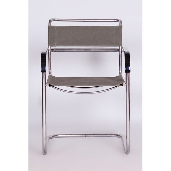 Image 1 of Vintage Bauhaus armchair in chrome steel and iron fabric by Marcel Breuer for Thonet, Czechoslovakia 1930