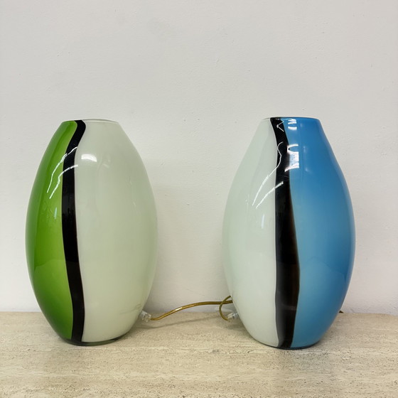 Image 1 of Set Of 2 Eglo Glass Table Lamps , 1990S