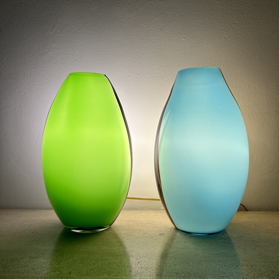 Image 1 of Set Of 2 Eglo Glass Table Lamps , 1990S