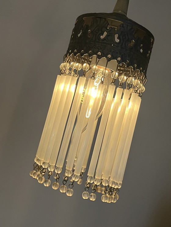 Image 1 of Set Of 5 Vintage Opaline Rod Pendant Lamps Crystal