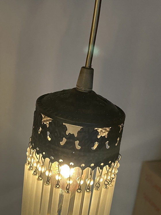 Image 1 of Set Of 5 Vintage Opaline Rod Pendant Lamps Crystal