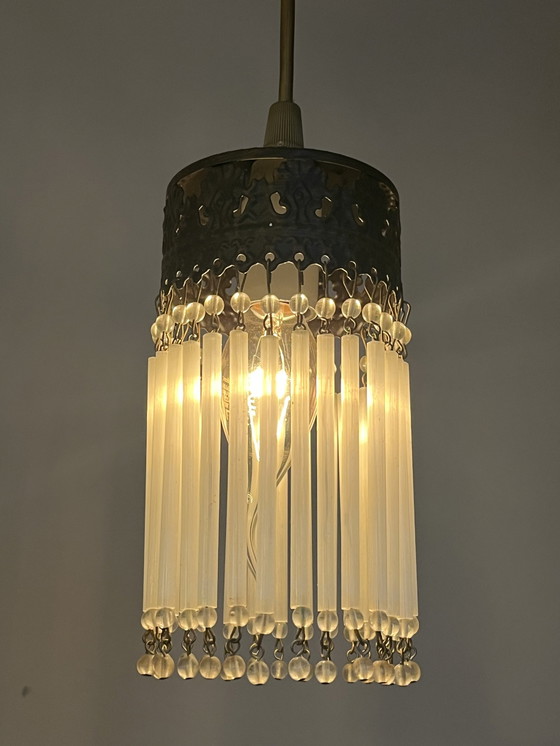 Image 1 of Set Of 5 Vintage Opaline Rod Pendant Lamps Crystal