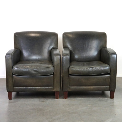 2 x Sheep leather designer armchair