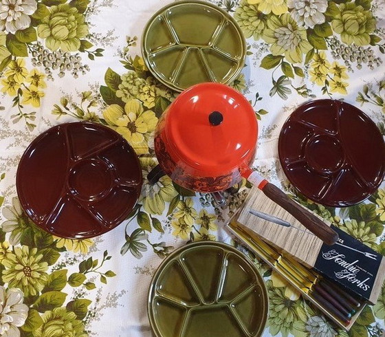 Image 1 of 1203 Vintage 1970s Fondue Plates Fondue plate