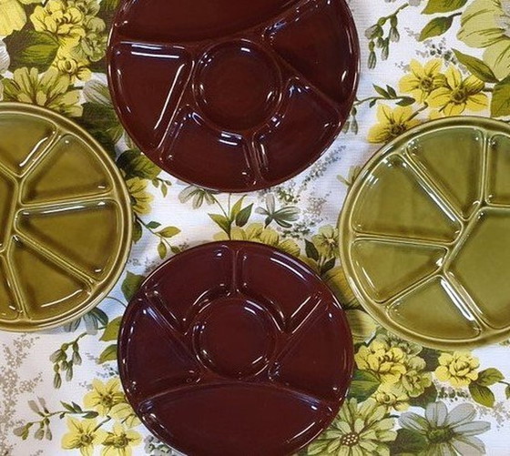 Image 1 of 1203 Vintage 1970s Fondue Plates Fondue plate