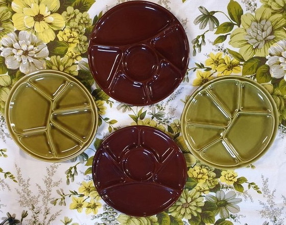 Image 1 of 1203 Vintage 1970s Fondue Plates Fondue plate