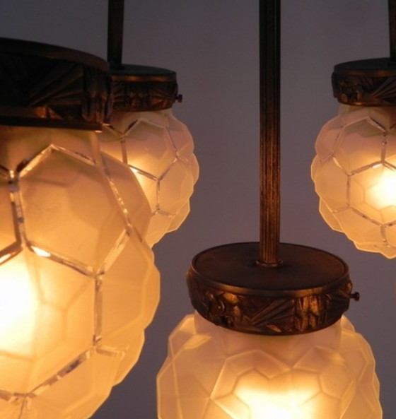 Image 1 of Art Deco hanging lamp with 5 spheres on 5 rods