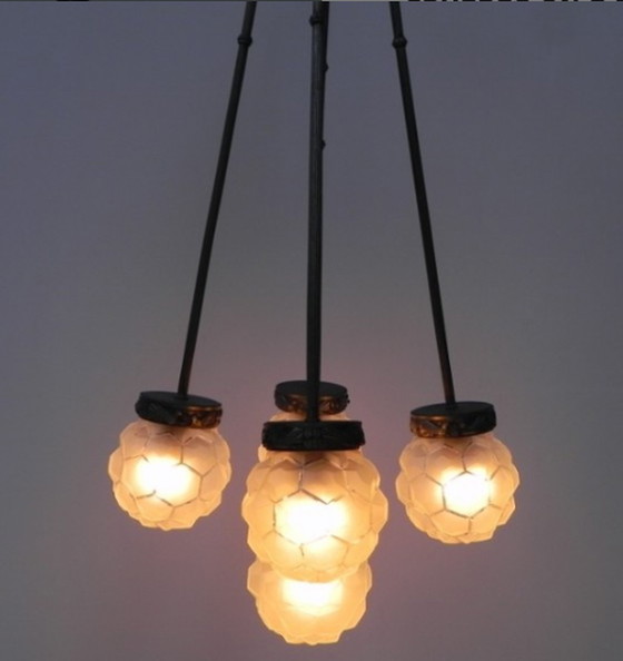 Image 1 of Art Deco hanging lamp with 5 spheres on 5 rods