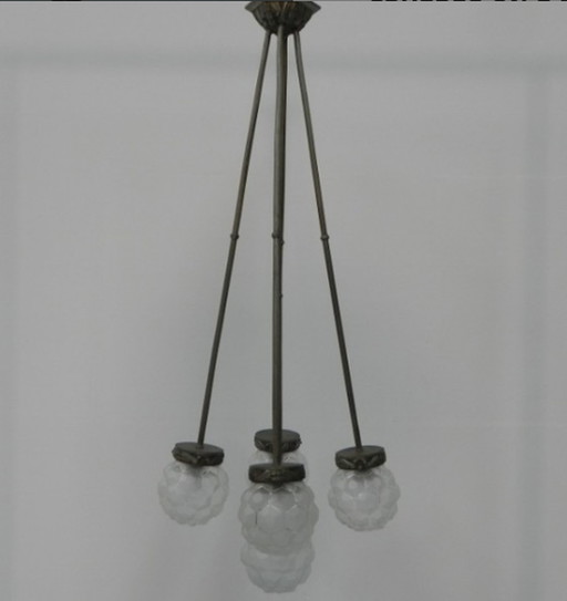 Art Deco hanging lamp with 5 spheres on 5 rods