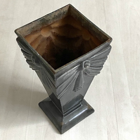 Image 1 of Small Grey Enameled Cast Iron Art Deco Vase