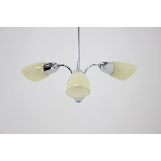 Image 1 of Vintage glass and metal chandelier, Czechoslovakia 1970