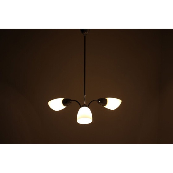 Image 1 of Vintage glass and metal chandelier, Czechoslovakia 1970